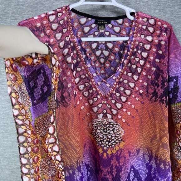 Ana & Rose OSFM Boho Purple Chiffon Tie Dye Kaftan Top Fairycore Rainbow Hippie - Picture 4 of 9